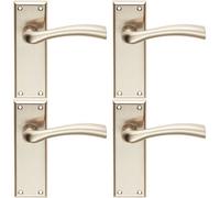 4X Chunky Curved Tapered Handle On Latch Backplate 150 X 50mm Satin Nickel