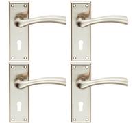 4X Chunky Curved Tapered Handle On Lock Backplate 150 X 50mm Satin Nickel
