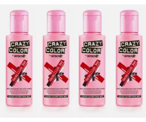 4x Crazy Color Semi Permanent Hair Dye Vermillion Red - 100ml