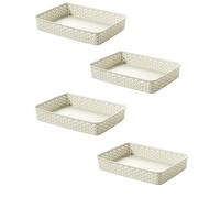 4x Cream A4 Paper Tray Curver Basket Plastic Rattan Desk Organise
