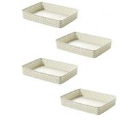 4X Cream A4 Paper Tray Curver Basket Plastic Rattan Office Desk Organise