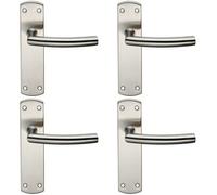 4x Curved Bar Lever Door Handle on Latch Backplate 172 x 44mm Satin Steel