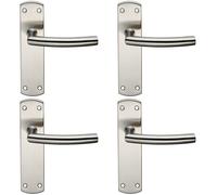 4x Curved Bar Lever Door Handle on Latch Backplate 172 x 44mm Satin Steel