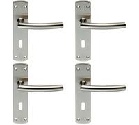 4x Curved Bar Lever Door Handle on Lock Backplate 172 x 44mm Satin Steel