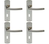 4x Curved Bar Lever Door Handle on Lock Backplate 172 x 44mm Satin Steel