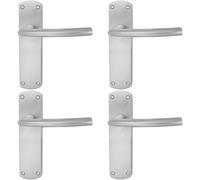 4x Curved Bar Lever on Latch Backplate Door Handle 170 x 42mm Satin Chrome