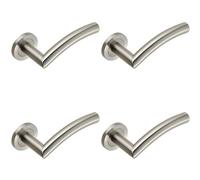 4x Curved Round Bar Handle on Round Rose Concealed Fix Satin Stainless Steel