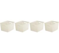 4x Curver Nestable Rattan Basket Large Storage Plastic Wicker Tray 18L - Cream