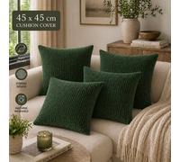 (4X Dark Green) Stripe Velvet Filled Cushions-Hollowfiber Filled Cushion Pads with Cushion Covers