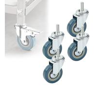 4X Durable PVC Furniture Casters for Small Trolley, Swivel Threaded Stem Wheels with Brake, Non-Marking Smooth Locking Castors, Heavy-Duty Design