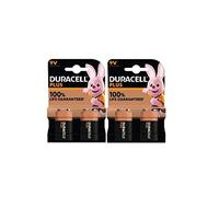 4X Duracell 9V Plus 6LR61/MN1604 Alkaline (2 Blister Packs of 2 Batteries) 4 Batteries