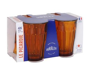 4X DURALEX picardie Amber Drinking Glasses highball 360ml