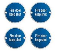 4X Fire Door Keep Shut Sign 64mm Fixing Centres 76mm Dia Satin Steel