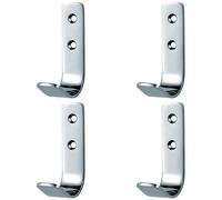 4x Flat Bar One Piece Coat Hook 41mm Projection Bright Stainless Steel Loops Metallics One Size