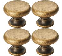 4x Flat Faced Round Door Knob 34mm Diameter Antique Brass Small Cabinet Handle