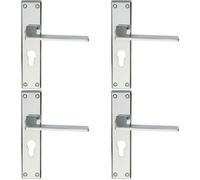 4x Flat Straight Lever on Euro Lock Backplate Handle 180 x 40mm Polished Chrome