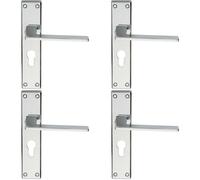 4x Flat Straight Lever on Euro Lock Backplate Handle 180 x 40mm Polished Chrome
