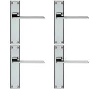 4X Flat Straight Lever On Latch Backplate Door Handle 180 X 40mm Polished Chrome