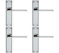 4x Flat Straight Lever on Latch Backplate Door Handle 180 x 40mm Polished Chrome