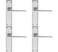 4x Flat Straight Lever on Latch Backplate Door Handle 180 x 40mm Satin Chrome
