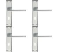4x Flat Straight Lever on Lock Backplate Door Handle 180 x 40mm Satin Chrome