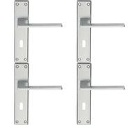 4x Flat Straight Lever on Lock Backplate Door Handle 180 x 40mm Satin Chrome