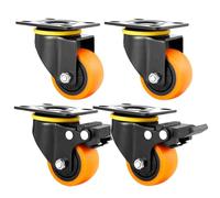 4X Furniture Casters,Heavy Duty Locking Swivel Caster Wheels With Brake, 2 In 50mm Dust-Proof Wear-Resistant Pu Fixed Plate Wheels for Sofa Table Chair Load 280Kg yellow
