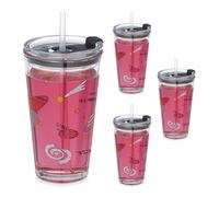 4x Glasses Cups Space Design Lids Straws Children Adults Drinking Tumbler 450ml