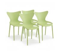(4x Green Stacking Chairs) Modern Style Retro Dining Garden Stackable Chairs