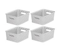 4X Grey 4L Curver Plastic Rattan Storage Basket Shelf Tray 25.5 X 19.5Cm