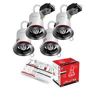 4X GU10 Fire Rated Fixed Downlight Black Chrome Brite-R LED Spotlight Recessed Ceiling Light Fitting Pressed Steel IP20 Rated Halogen Compatible CE Approved Easy Install 2 Year Warranty No Bulb