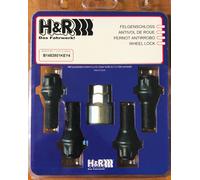 4X H&R Wheel Locks Cone Nut M14x1.5x28 B1452801KEY4 Cone 60° Black