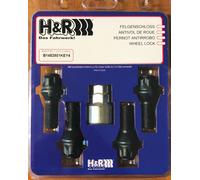 4x H&R Wheel Locks Conical Seat M12x1.5 30mm B1253001KEY4 60° Black