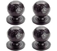 4x Hammered Ball Cupboard Door Knob 33mm Diameter Black Antique Cabinet Handle Loops Black One Size