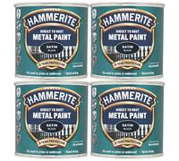 4X Hammerite Satin Black Direct to Rust Metal Paint 250ml
