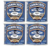 4X Hammerite Smooth White Direct to Rust Metal Paint 250ml