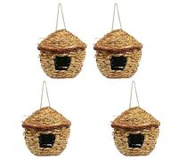 4x Handwoven Straw Bird Nest Grass House 12cm Eco Friendly Bird Hut for Parrots Garden Decor