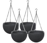 4x Hanging Flower Pot Bowl Basket Chain Planter Rattan Style Graphite Keter