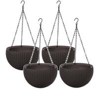 4x Hanging Round Planter Bowl Flower Pot 35cm Keter Brown