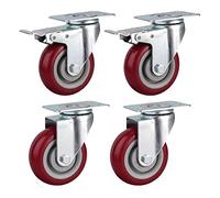 4X Heavy Duty Casters,Polyurethane Transport Castors,Cart Casters with Brakes,Red,360° Rotation,Load Capacity 360KG,Silent Castors Casters(A/2 Universal+2 Brake,63mm)