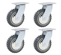 4x Heavy Duty Steel Caster Wheels, 3100 Lbs Load Capacity, Swivel with Safety Brake, Rubber Workbench and Equipment Transport Trolley Castors for Furniture