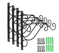 4X Heavy Duty Wall Hanging Basket Bracket, Plant Hanger Hook Black Fence Hooks with Screws for Lanterns, Wind Chimes, Flower Pot Baskets, Decorative Plants, Garden Patio Lawn Indoor Outdoor Decor
