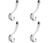 4x Heavyweight One Piece Hat & Coat Hook 76mm Projection Polished Chrome Loops Multi One Size