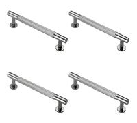 4x Knurled Bar Door Pull Handle 158 x 13mm 128mm Fixing Centres Chrome