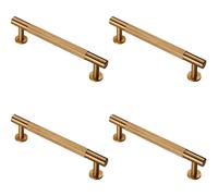 4x Knurled Bar Door Pull Handle 158 x 13mm 128mm Fixing Centres Satin Brass