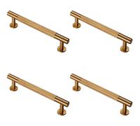 4x Knurled Bar Door Pull Handle 158 x 13mm 128mm Fixing Centres Satin Brass Loops Metallics One Size