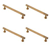 4x Knurled Bar Door Pull Handle 190 x 13mm 160mm Fixing Centres Satin Brass