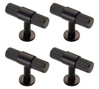 4x Knurled Cupboard T Shape Pull Handle 50 x 13mm Matt Black Cabinet Handle
