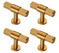 4x Knurled Cupboard T Shape Pull Handle 50 x 13mm Satin Brass Cabinet Handle