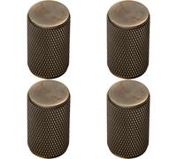 4x Knurled Cylindrical Cupboard Door Knob 18mm Dia Antique Brass Cabinet Handle